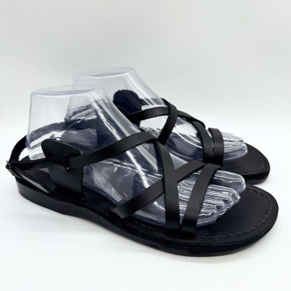 Jerusalem Tzippora Women's‎ Leather Strappy Slingback Sandal Black Size 40 Boho